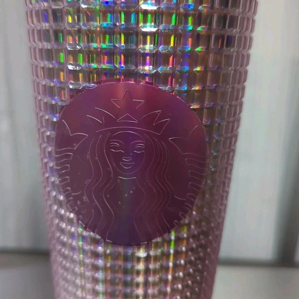 Starbucks 2023 Grid Bubblegum Gradient Pink Silver Iridescent Tumbler Cup 24‎ oz